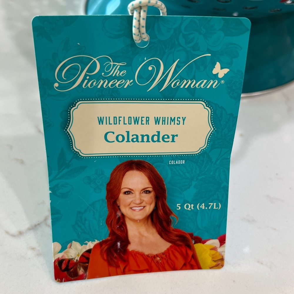 The Pioneer Woman Wildflower Whimsy Teal and Red Floral 5 Quart Colander NWT - Picture 7 of 10